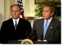 President George W. Bush announces his nomination of Randall Tobias to be the Coordinator for International HIV/AIDS Assistance in the Roosevelt Room Wednesday, July 2, 2003. A newly-created position, the coordinator will have the rank of Ambassador and oversee all U.S. international HIV/AIDS assistance. White House photo by Paul Morse.